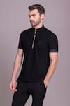 AMIT ARORA_Black Cotton Knit Plain Half Sleeve T Shirt _Online_at_Aza_Fashions