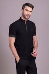 Buy_AMIT ARORA_Black Cotton Knit Plain Half Sleeve T Shirt _Online_at_Aza_Fashions