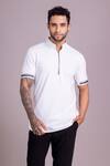 Buy_AMIT ARORA_White Cotton Knit Plain Half Sleeve Zipper T Shirt _at_Aza_Fashions