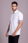 AMIT ARORA_White Cotton Knit Plain Half Sleeve Zipper T Shirt _Online_at_Aza_Fashions