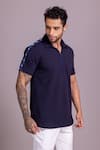 Buy_AMIT ARORA_Blue Cotton Knit Plain Solid Zipper T Shirt _Online_at_Aza_Fashions