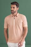 Buy_AMIT ARORA_Peach Cotton Knit Textured T Shirt _at_Aza_Fashions