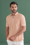 AMIT ARORA_Peach Cotton Knit Textured T Shirt _Online_at_Aza_Fashions