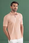 Buy_AMIT ARORA_Peach Cotton Knit Textured T Shirt _Online_at_Aza_Fashions