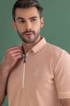 Shop_AMIT ARORA_Peach Cotton Knit Textured T Shirt _Online_at_Aza_Fashions