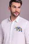 AMIT ARORA_White Acetate Placement Embroidery Bear Motif Shirt _at_Aza_Fashions