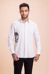 Buy_AMIT ARORA_White Acetate Placement Embroidery Horse Motif Hand Shirt _Online_at_Aza_Fashions