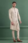 Shop_AMIT ARORA_Green Bundi Linen Silk Embroidery Mirror Cowl Kurta Set _Online_at_Aza_Fashions