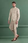 AMIT ARORA_Green Bundi Linen Silk Embroidery Mirror Cowl Kurta Set _at_Aza_Fashions