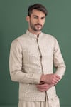 Buy_AMIT ARORA_Green Bundi Linen Silk Embroidery Mirror Cowl Kurta Set 