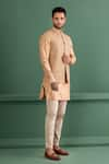 AMIT ARORA_Orange Bundi Dobby Silk Embroidery Regal Floral Tonal Kurta Set _at_Aza_Fashions