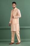 Buy_AMIT ARORA_Peach Bundi Silk Chanderi Embellished Metal Kurta Set _Online_at_Aza_Fashions