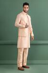 Shop_AMIT ARORA_Peach Bundi Silk Chanderi Embellished Metal Kurta Set _Online_at_Aza_Fashions