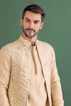 AMIT ARORA_Gold Bundi Silk Jacquard Embroidery Mirror Butti Kurta Set _at_Aza_Fashions