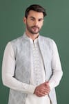 AMIT ARORA_Blue Bundi Silk Embroidery Floral Butti Kurta Set _at_Aza_Fashions