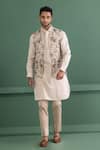 Buy_AMIT ARORA_Cream Tussar Silk Embroidery Abstract Bundi Kurta Set _at_Aza_Fashions