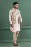 Shop_AMIT ARORA_Cream Tussar Silk Embroidery Abstract Bundi Kurta Set _Online_at_Aza_Fashions