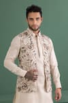 AMIT ARORA_Cream Tussar Silk Embroidery Abstract Bundi Kurta Set _at_Aza_Fashions