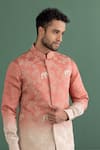 Buy_AMIT ARORA_Pink Chanderi Silk Hand Embroidery Abstract Ombre Bundi Kurta Set 