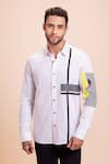 Buy_AMIT ARORA_White Cotton Knit Patchwork Panel Shirt _at_Aza_Fashions