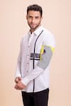 Buy_AMIT ARORA_White Cotton Knit Patchwork Panel Shirt _Online_at_Aza_Fashions