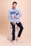 Buy_AMIT ARORA_Sky Blue Cotton Knit Patchwork Placed Shirt _at_Aza_Fashions