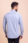 Shop_AMIT ARORA_Sky Blue Cotton Knit Patchwork Placed Shirt _at_Aza_Fashions