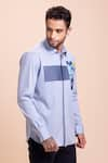 Shop_AMIT ARORA_Sky Blue Cotton Knit Patchwork Placed Shirt _Online_at_Aza_Fashions