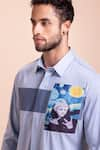 AMIT ARORA_Sky Blue Cotton Knit Patchwork Placed Shirt _at_Aza_Fashions