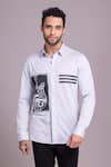 Buy_AMIT ARORA_Grey Cotton Knit Patchwork Guitar Panel Shirt _at_Aza_Fashions