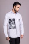 Buy_AMIT ARORA_Grey Cotton Knit Patchwork Guitar Panel Shirt _Online_at_Aza_Fashions