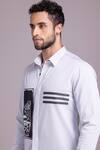 Shop_AMIT ARORA_Grey Cotton Knit Patchwork Guitar Panel Shirt _Online_at_Aza_Fashions