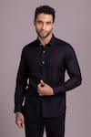 Buy_AMIT ARORA_Black Cotton Lycra Plain Full Sleeve Shirt _at_Aza_Fashions