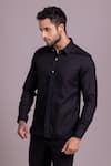 AMIT ARORA_Black Cotton Lycra Plain Full Sleeve Shirt _Online_at_Aza_Fashions