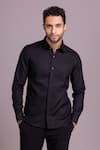 AMIT ARORA_Black Cotton Lycra Plain Full Sleeve Shirt _at_Aza_Fashions