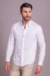 AMIT ARORA_White Cotton Knit Solid Full Sleeve Shirt _Online_at_Aza_Fashions