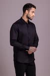 AMIT ARORA_Black Cotton Lycra Plain Metallic Button Shirt _Online_at_Aza_Fashions