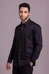 Buy_AMIT ARORA_Black Cotton Lycra Plain Metallic Button Shirt _Online_at_Aza_Fashions