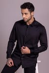 Shop_AMIT ARORA_Black Cotton Lycra Plain Metallic Button Shirt _Online_at_Aza_Fashions