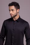 AMIT ARORA_Black Cotton Lycra Plain Metallic Button Shirt _at_Aza_Fashions