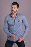 Buy_AMIT ARORA_Blue Cotton Knit Textured Threadwork Mickey Mouse Shirt _at_Aza_Fashions