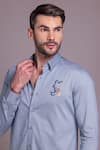 AMIT ARORA_Blue Cotton Knit Textured Threadwork Mickey Mouse Shirt _at_Aza_Fashions