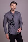 Buy_AMIT ARORA_Grey Cotton Knit Embellished Bead Floral Shirt _at_Aza_Fashions