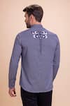 Shop_AMIT ARORA_Blue Cotton Knit Threadwork Placed Butterfly Shirt _at_Aza_Fashions