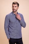 AMIT ARORA_Blue Cotton Knit Threadwork Placed Butterfly Shirt _Online_at_Aza_Fashions