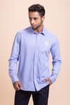 Buy_AMIT ARORA_Sky Blue Cotton Knit Threadwork Rooster Shirt _at_Aza_Fashions