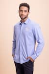 Buy_AMIT ARORA_Sky Blue Cotton Knit Threadwork Rooster Shirt _Online_at_Aza_Fashions