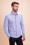 Buy_AMIT ARORA_Sky Blue Cotton Knit Threadwork Horse Shirt _at_Aza_Fashions