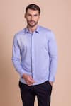 Buy_AMIT ARORA_Sky Blue Cotton Knit Threadwork Horse Shirt _Online_at_Aza_Fashions