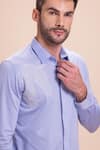 Shop_AMIT ARORA_Sky Blue Cotton Knit Threadwork Horse Shirt _Online_at_Aza_Fashions